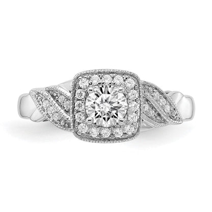 14K Weißgold Verlobungsring mit 0,5 ct. Laborgezüchteten Diamanten, VS/SI+ G+, Rund, Halo