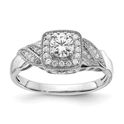 14K Weißgold Verlobungsring mit 0,5 ct. Laborgezüchteten Diamanten, VS/SI+ G+, Rund, Halo