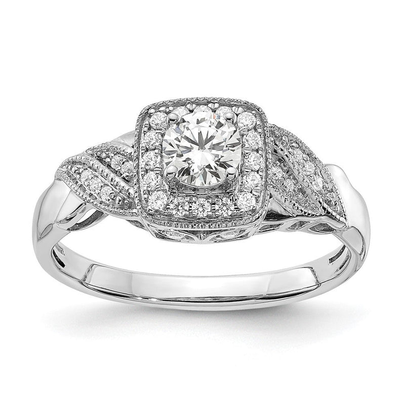 10K Weißgold Verlobungsring mit 0,5 ct. im Labor gezüchteten Diamanten im Rundschliff, VS/SI+ G+, mit Halo-Fassung