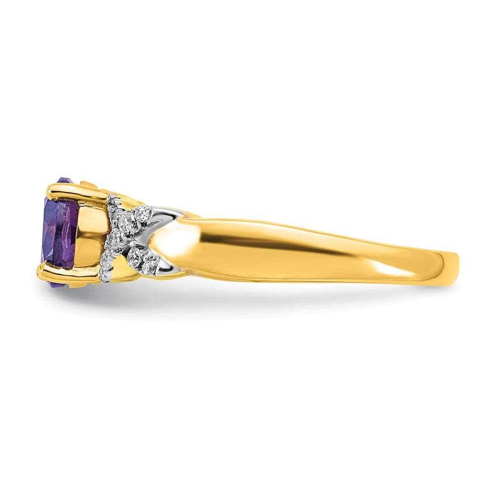14K Bicolor-Gold Ring mit Amethyst und echten Diamanten