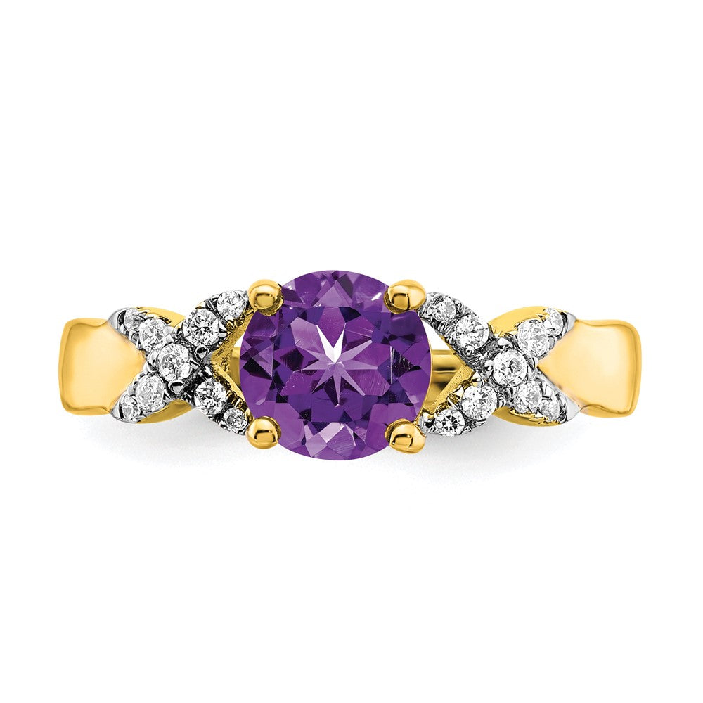 14K Bicolor-Gold Ring mit Amethyst und echten Diamanten
