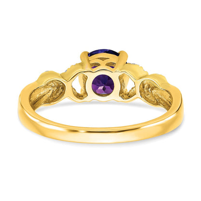 14K Bicolor-Gold Ring mit Amethyst und echten Diamanten