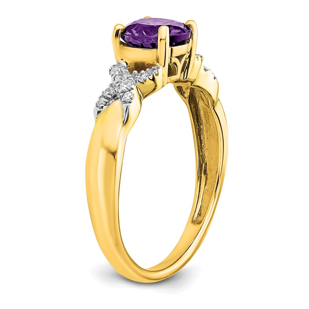 14K Bicolor-Gold Ring mit Amethyst und echten Diamanten