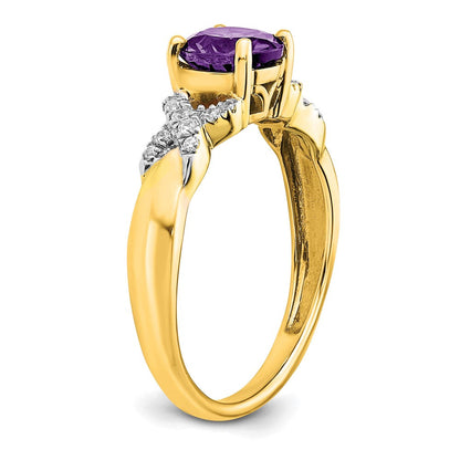 14K Bicolor-Gold Ring mit Amethyst und echten Diamanten
