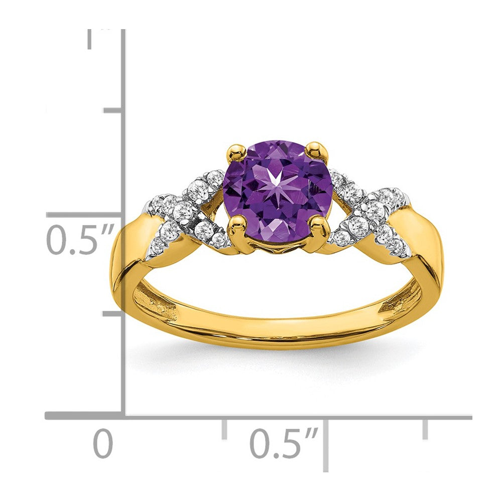 14K Bicolor-Gold Ring mit Amethyst und echten Diamanten