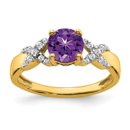 14K Bicolor-Gold Ring mit Amethyst und echten Diamanten