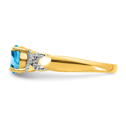 14K Bicolor Gold Ring mit Blautopas und echten Diamanten