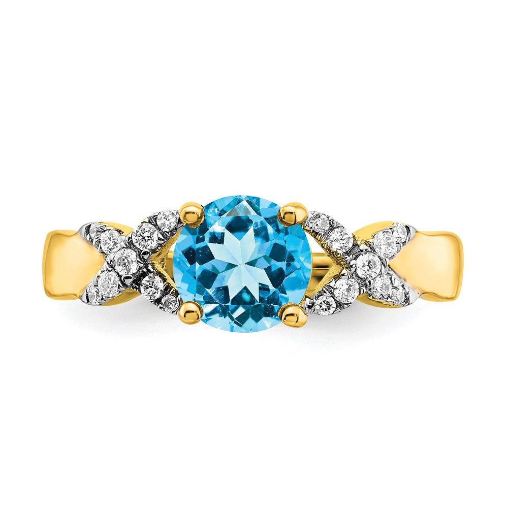 14K Bicolor Gold Ring mit Blautopas und echten Diamanten