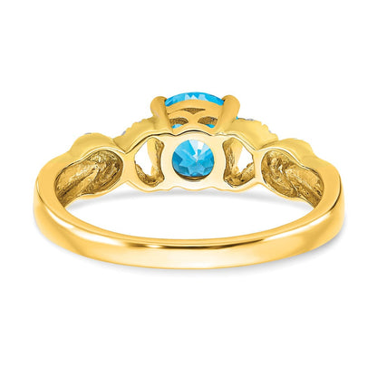 14K Bicolor Gold Ring mit Blautopas und echten Diamanten