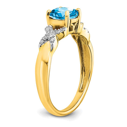 14K Bicolor Gold Ring mit Blautopas und echten Diamanten