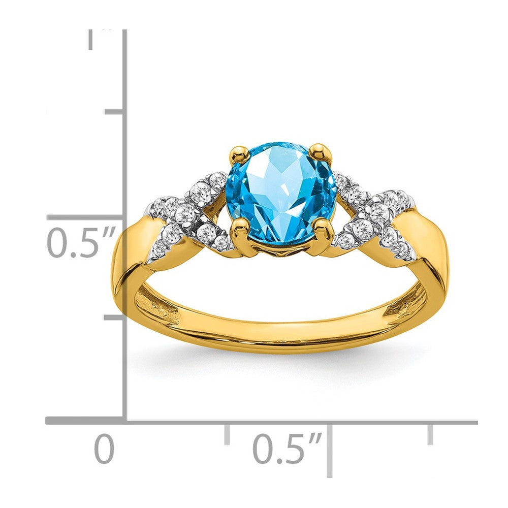 14K Bicolor Gold Ring mit Blautopas und echten Diamanten