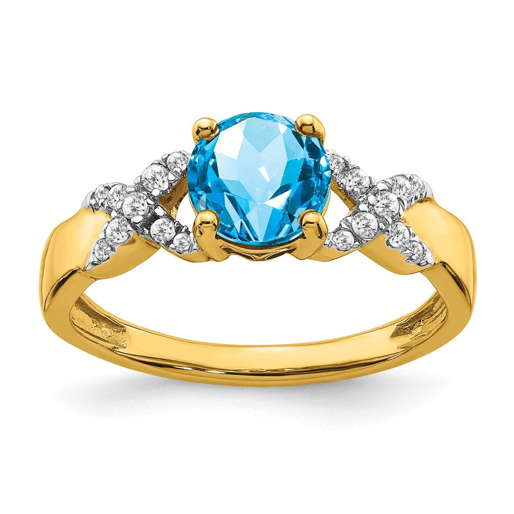 14K Bicolor Gold Ring mit Blautopas und echten Diamanten