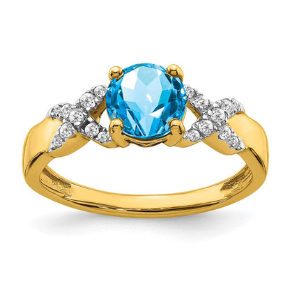 14K Bicolor Gold Ring mit Blautopas und echten Diamanten