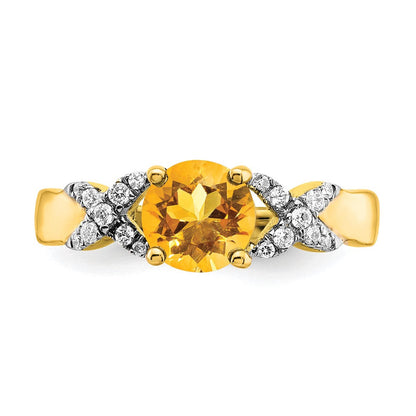 14K Bicolor Gold Ring mit Citrin und echten Diamanten