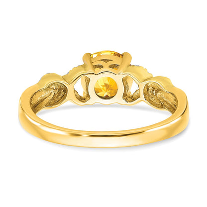 14K Bicolor Gold Ring mit Citrin und echten Diamanten