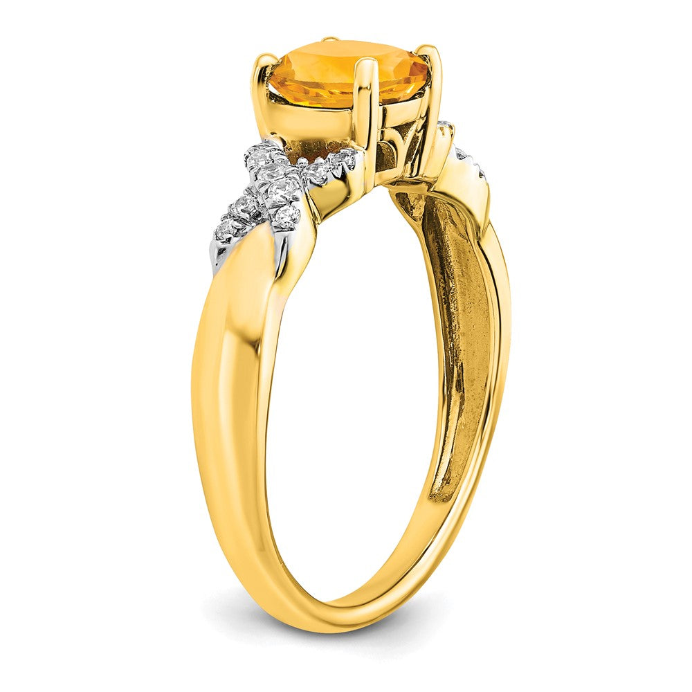 14K Bicolor Gold Ring mit Citrin und echten Diamanten