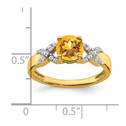 14K Bicolor Gold Ring mit Citrin und echten Diamanten