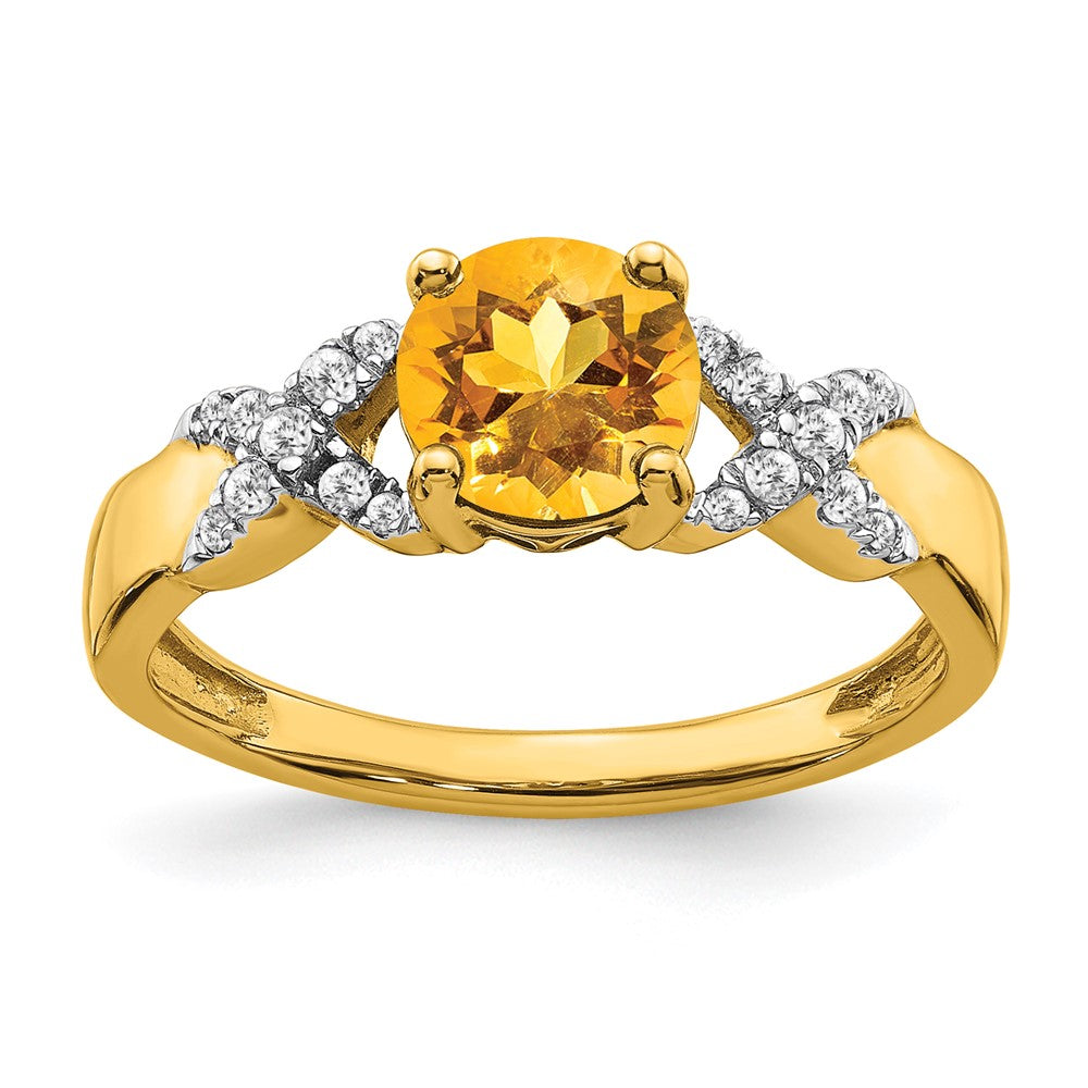 14K Bicolor Gold Ring mit Citrin und echten Diamanten