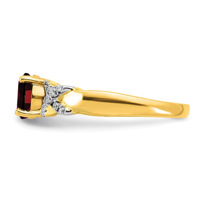 14K Bicolor-Gold Ring mit Granat und echtem Diamant