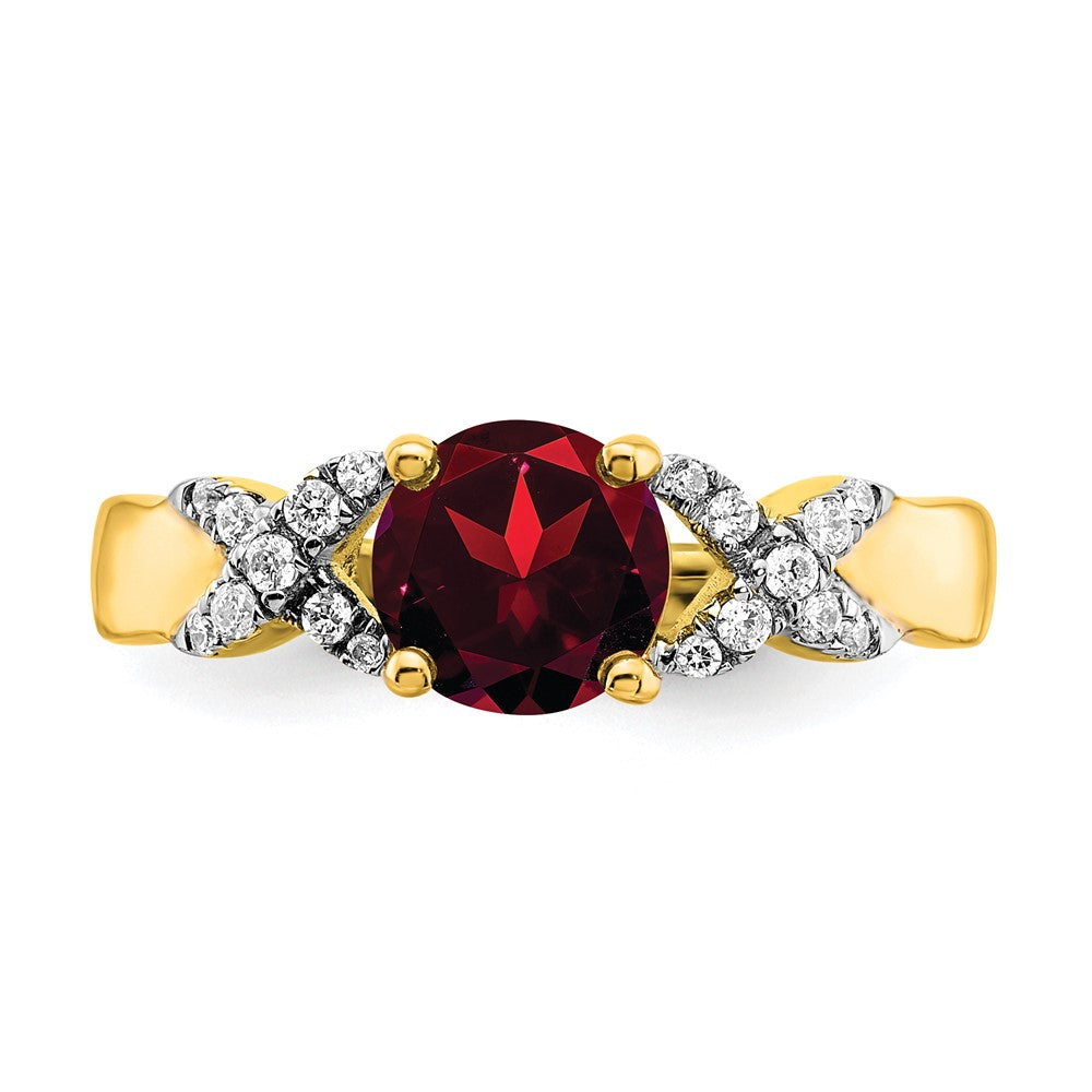 14K Bicolor-Gold Ring mit Granat und echtem Diamant