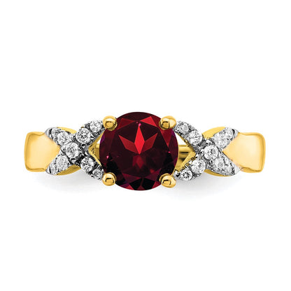 14K Bicolor-Gold Ring mit Granat und echtem Diamant