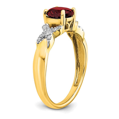 14K Bicolor-Gold Ring mit Granat und echtem Diamant