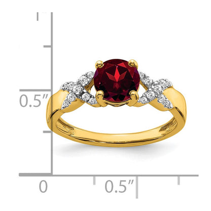 14K Bicolor-Gold Ring mit Granat und echtem Diamant