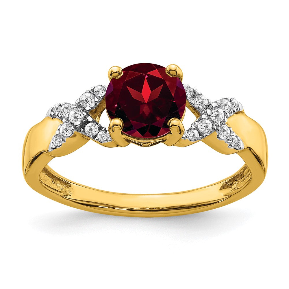 14K Bicolor-Gold Ring mit Granat und echtem Diamant