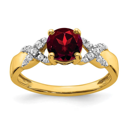 14K Bicolor-Gold Ring mit Granat und echtem Diamant