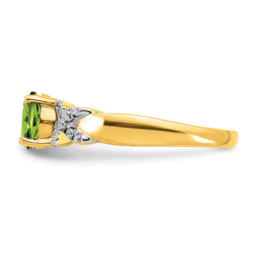 14K Bicolor-Gold Ring mit Peridot und echten Diamanten