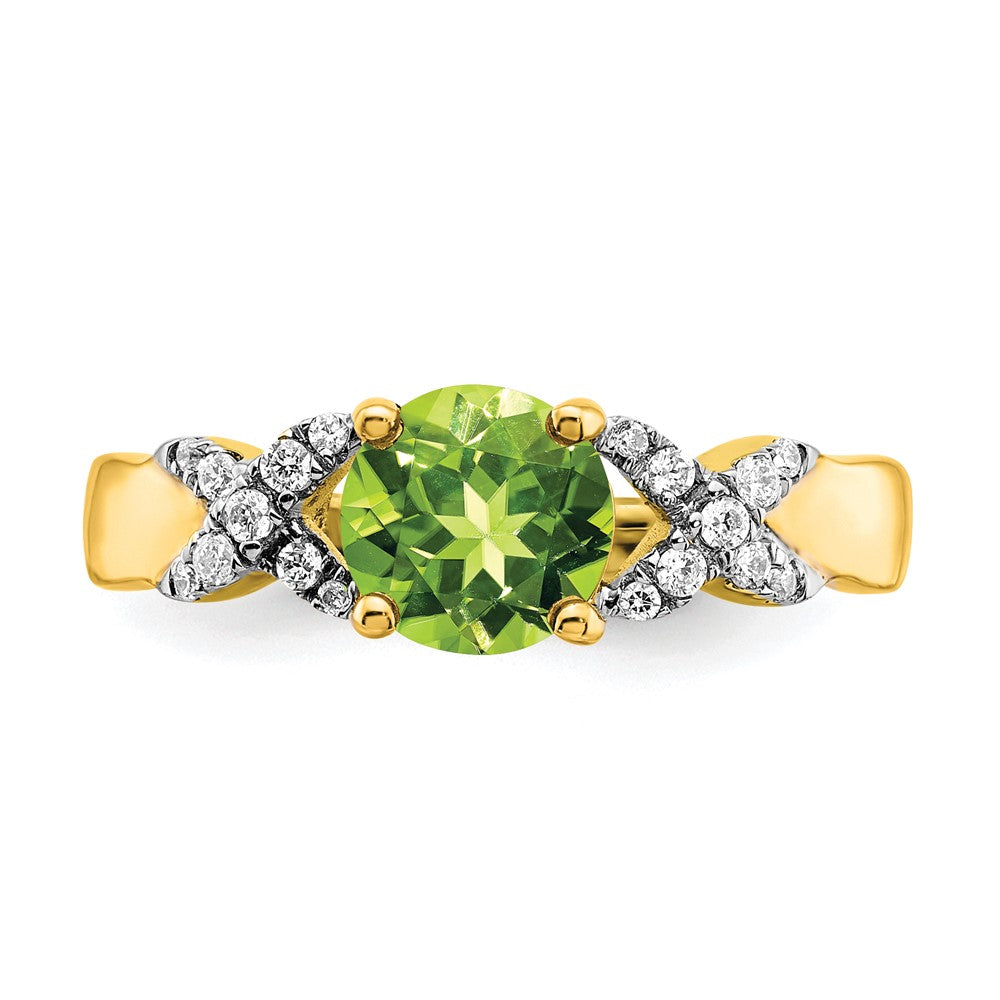 14K Bicolor-Gold Ring mit Peridot und echten Diamanten