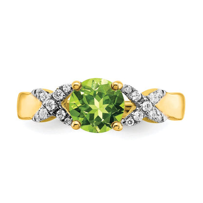 14K Bicolor-Gold Ring mit Peridot und echten Diamanten
