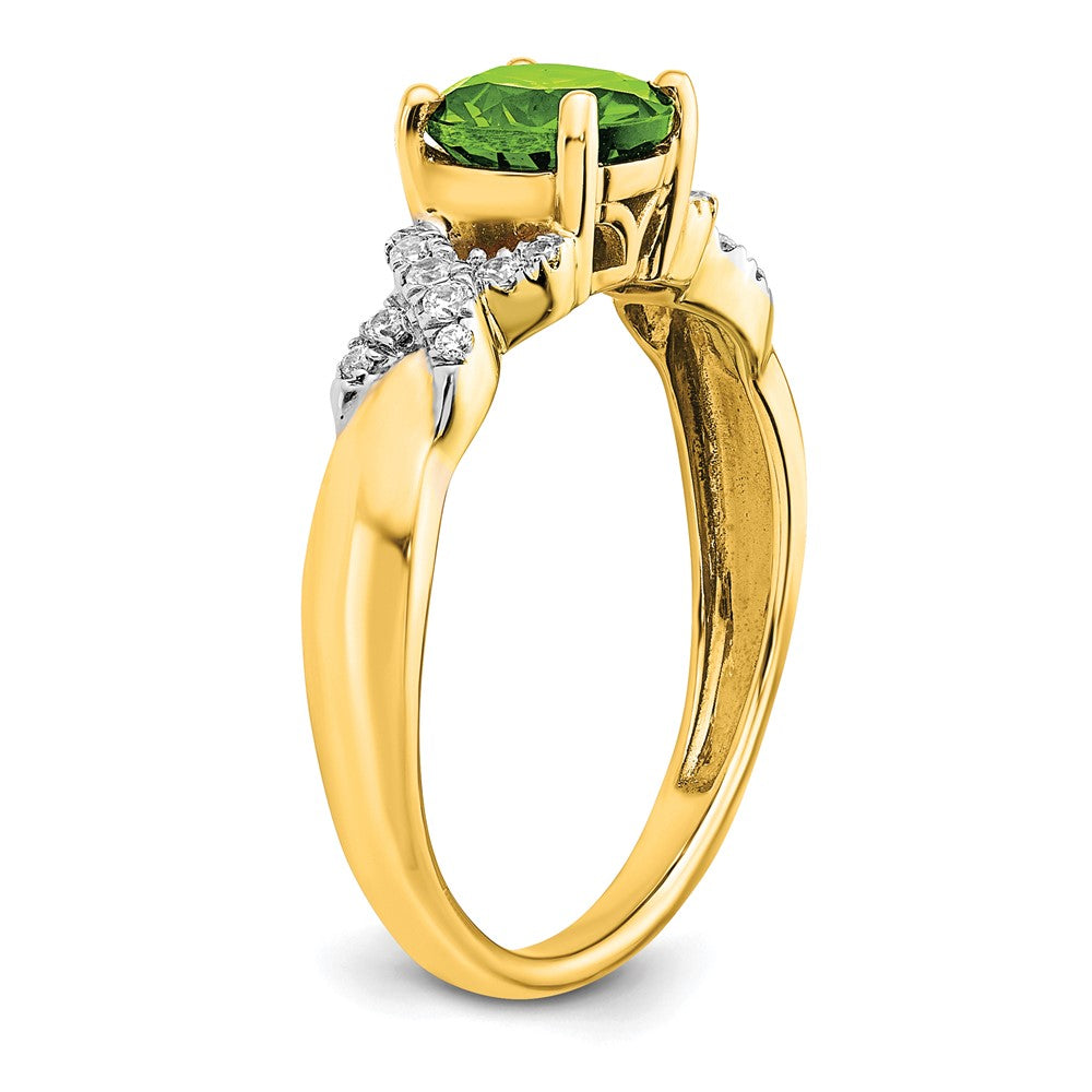 14K Bicolor-Gold Ring mit Peridot und echten Diamanten