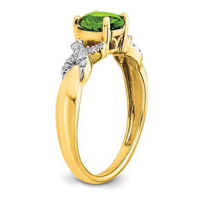 14K Bicolor-Gold Ring mit Peridot und echten Diamanten