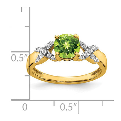 14K Bicolor-Gold Ring mit Peridot und echten Diamanten