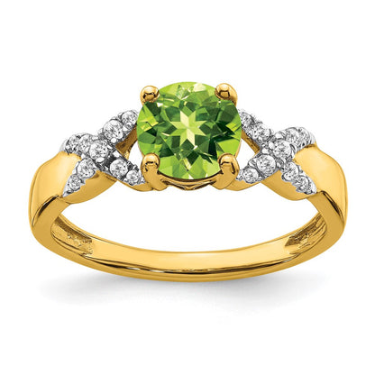 14K Bicolor-Gold Ring mit Peridot und echten Diamanten
