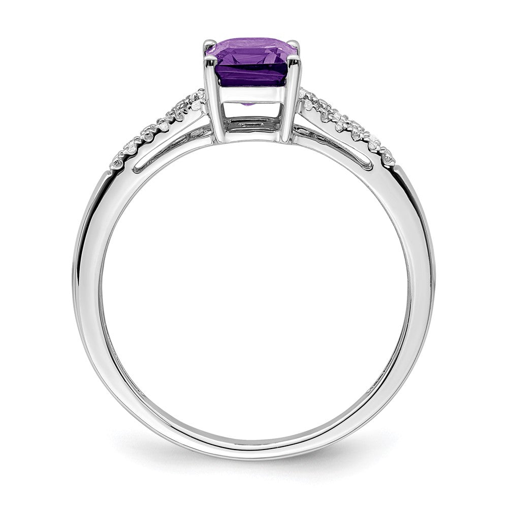 14K Weißgold Ring mit Smaragdschliff-Amethyst und echten Diamanten