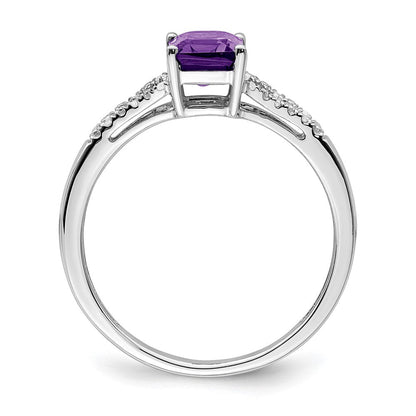 14K Weißgold Ring mit Smaragdschliff-Amethyst und echten Diamanten
