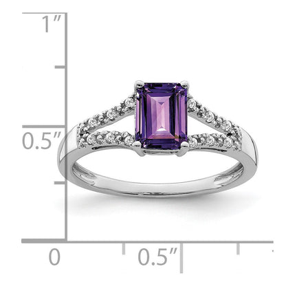14K Weißgold Ring mit Smaragdschliff-Amethyst und echten Diamanten