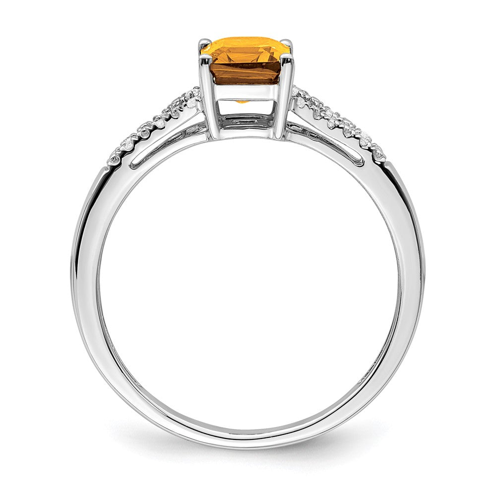 14K Weißgold Ring mit Citrin im Smaragdschliff und echten Diamanten