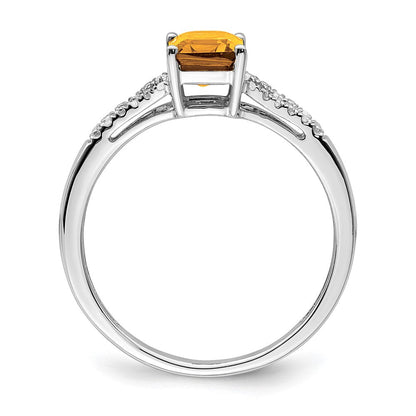 14K Weißgold Ring mit Citrin im Smaragdschliff und echten Diamanten