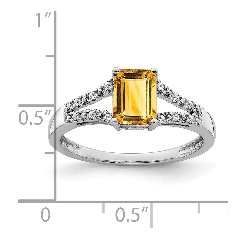 14K Weißgold Ring mit Citrin im Smaragdschliff und echten Diamanten