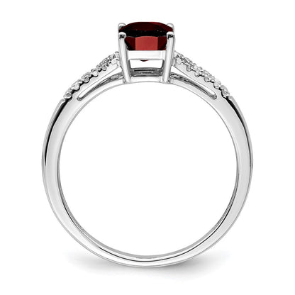 14K Weißgold Ring mit Smaragdschliff-Granat und echten Diamanten