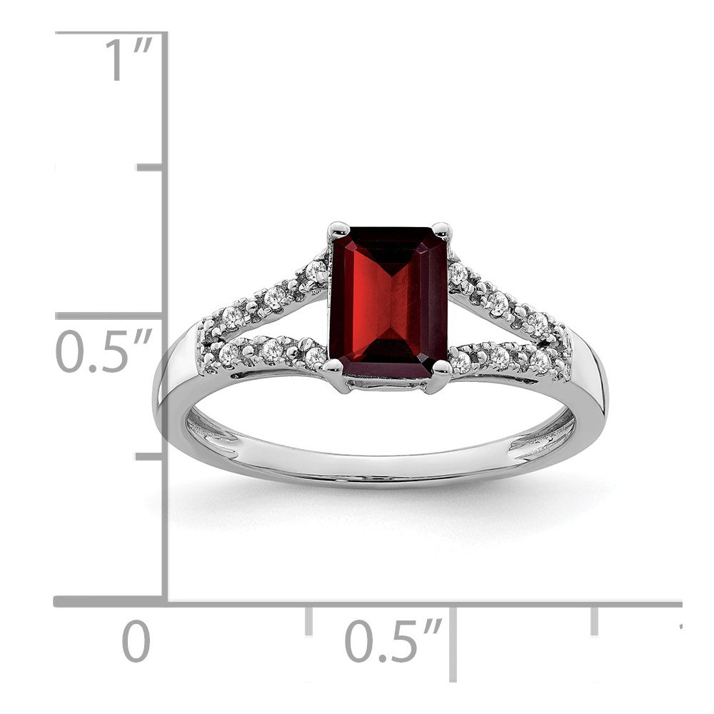 14K Weißgold Ring mit Smaragdschliff-Granat und echten Diamanten