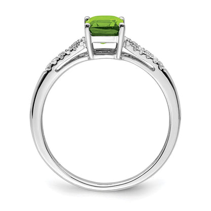14K Weißgold Ring mit Peridot im Smaragdschliff und echten Diamanten