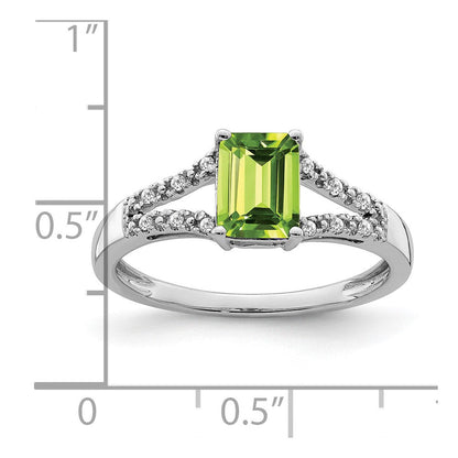 14K Weißgold Ring mit Peridot im Smaragdschliff und echten Diamanten