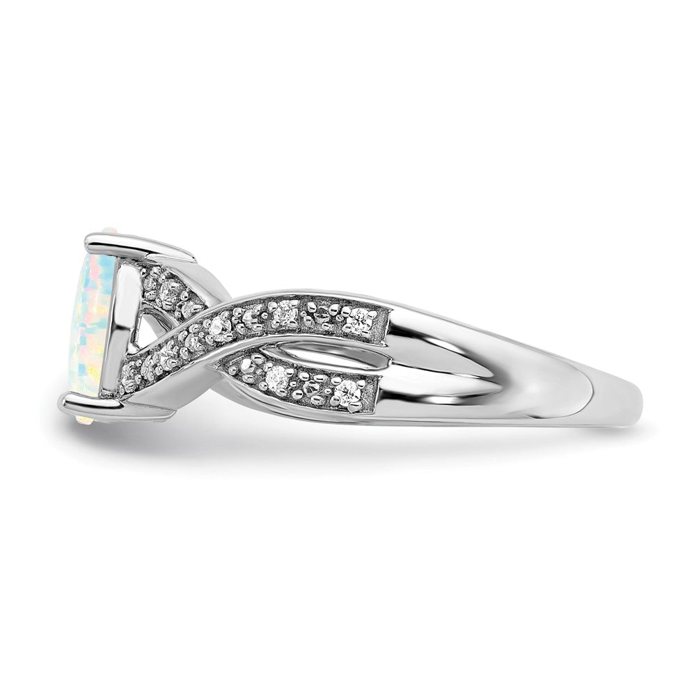 14K Weißgold Ring mit synthetischem Opal und echten Diamanten