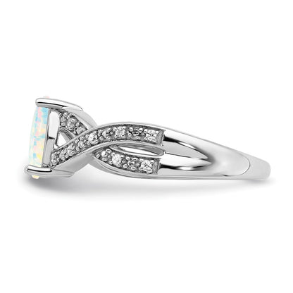 14K Weißgold Ring mit synthetischem Opal und echten Diamanten