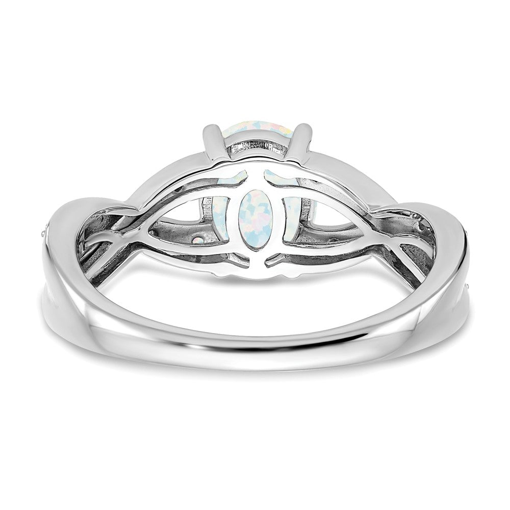 14K Weißgold Ring mit synthetischem Opal und echten Diamanten