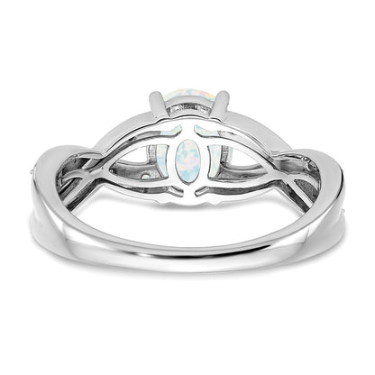 14K Weißgold Ring mit synthetischem Opal und echten Diamanten